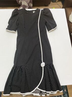 Sabino Vintage 80s Polka Dot Puff Sleeve Dress White Piping Retro Rockabilly 10